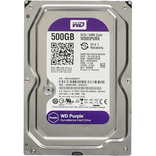 Disque Dur Western Digital (WD) Purple 500 Go – Spécial Vidéosurveillance 24h/7j – SATA 6Gb/s, 32 Mo de cache