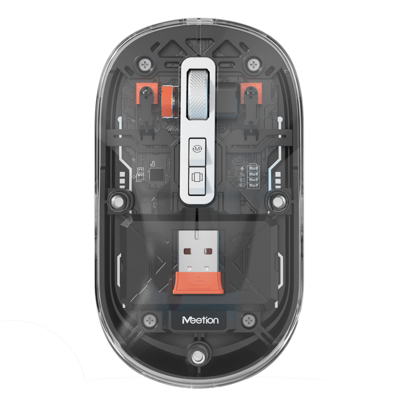 Souris sans fil MEETION BTM005 Noir , souris Bluetooth rechargeable, double mode (2,4 G + BT5.1), souris fine transparente avec clic silencieux, 4 DPI réglables, souris portable pour PC, ordinateur portable, ordinateur, Mac