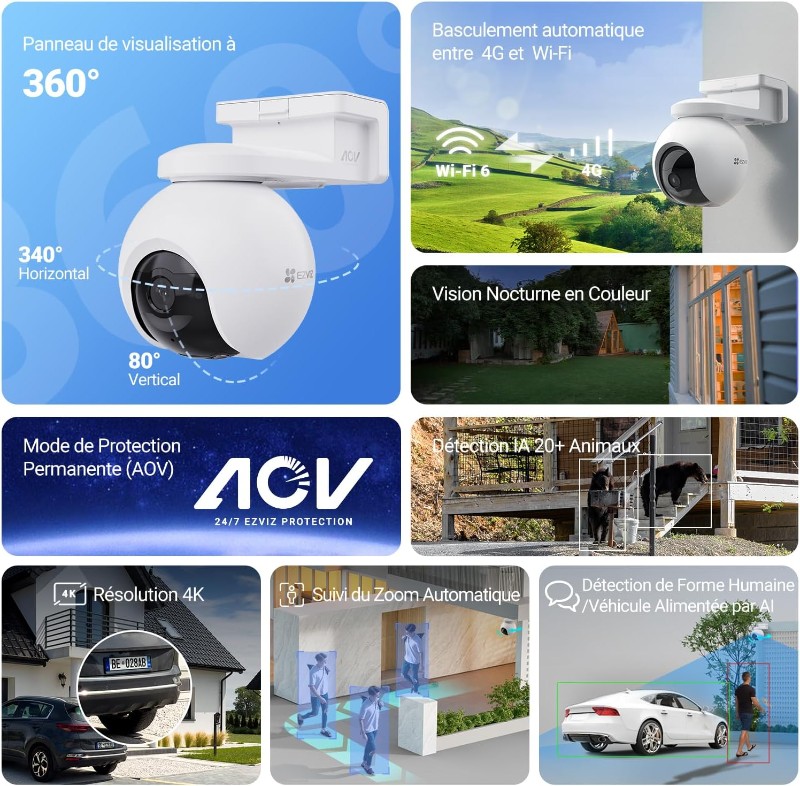 EZVIZ 4G LTE 4K Camera Surveillance exterieure sans Fil EB8 Pro Kit 4