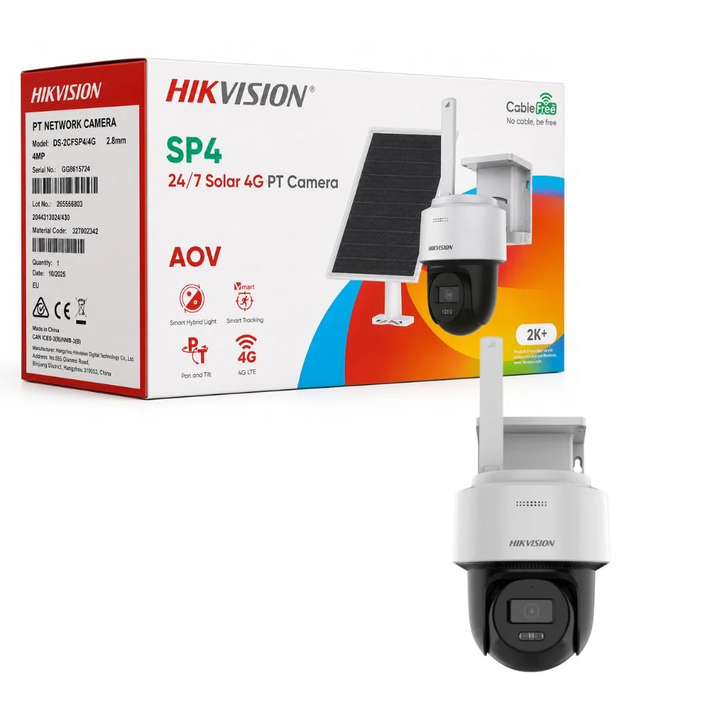 Caméra IP Bullet Solaire HIKVISION DS-2CFSP4/4G – 4 MP, 4G LTE, Objectif 2.8 mm, Double Objectif Panoramique & PTZ, Batterie Rechargeable, Panneau Solaire, Vision Nocturne Couleur, Détection IA Personnes & Véhicules, Audio Bidirectionnel, IP66, H.265+ 2