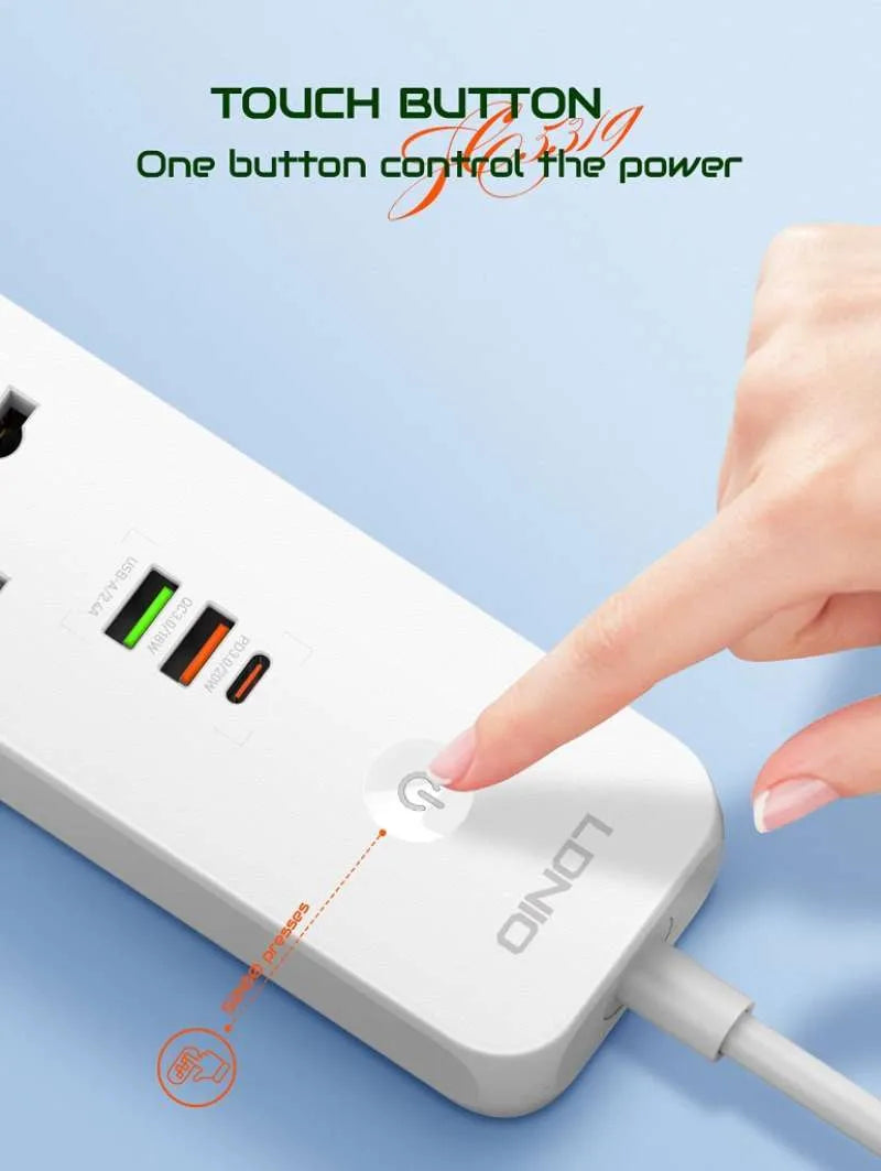 LDNIO SC5319 | 2500W PD & Prise de courant QC3.0 | Avec ports USB Type-C & de 38W 4