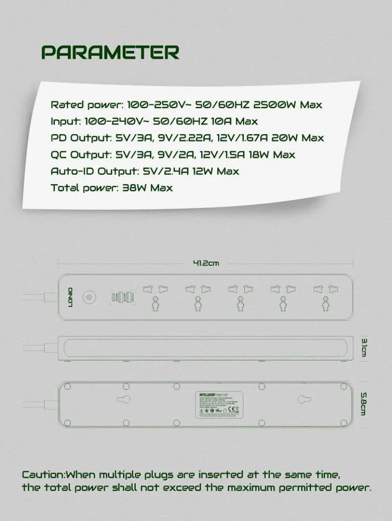 LDNIO SC5319 | 2500W PD & Prise de courant QC3.0 | Avec ports USB Type-C & de 38W 5